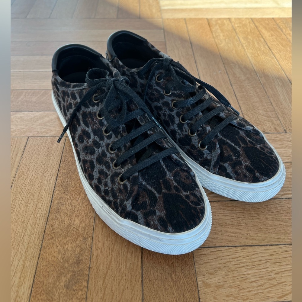 Saint Laurent Leopard-Print Canvas Sneakers - Picture 6 of 8
